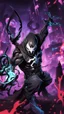 Placeholder: Mix between venom symbiote and Reaper in solo leveling shadow style with neon glowing blue