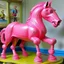 Placeholder: Big pink plastic toy horse.19th painting