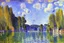 Placeholder: Big epic rock cliff, lagoon, alfred sisley impressionism painting