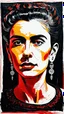 Placeholder: ntense self-portrait, stark contrast, expressionist, raw, acrylic, linocut, German, Egon Schiele, Frida Kahlo, angular, bold lines, introspective, emotional, brushwork, scratchboard.