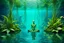 Placeholder: Ecological Art, plants, floating earths, long leaf tendrils, green colors and shades, in blue waters full body beauty mitical human-plants mutant meditates in stunning alien flora , cinematic, mistic mood