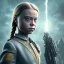 Placeholder:  Greta Thunberg portrait in batman , sci-fi fantasy style, 8k, dark