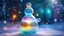 Placeholder: FrostedStyle, beautiful high quality digital art of a transparent glass snowman, glowing within with multicolored lights, festival, extremely high quality