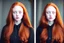 Placeholder: A beautiful young woman with brown eyes and shoulder length red hair wearing a black hoodie. Realistic.