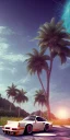 Placeholder: 1980's aesthetic vaporwave palm trees and spheres and Porsche with lightning