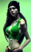 Placeholder: girl, sexy, beautiful, long hair, wavy hair, green hair, blue eyes, green beanie, green bra,big boobs, black tee shirt,full body portrait, 8k resolution concept art portrait by Greg Rutkowski, Artgerm, WLOP, Alphonse Mucha dynamic lighting hyperdetailed intricately detailed