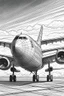 Placeholder: Outline art, no shading, aeroplane on the ground, black and white, no shading, ow detail, --ar 9:11
