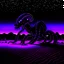 Placeholder: neon black and purple large and long worm-like robot with a 3D hexagon for a head in a dark monochrome desert