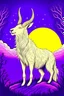 Placeholder: a fantasy illustration of a howling goat howling at the moon, just like wolfs are howling, in violet and white tones, the moon should have a yellow tone.