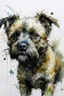 Placeholder: A minimalist portrait of a border terrier by Ryan Hewett , willem haenraets, watercolor, wet on wet and splattering techniques, centered, perfect composition, abstraction, surrealism
