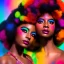 Placeholder: full body shot, masterpiece, best quality, family of three, dark skinned, sparkling eyes, fluorescent skin, colorful makeup, afro, highly detailed body, scifi, sun light, 4K, RAW, depth of field, high contrast, realistic details, 24mm