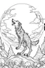 Placeholder: A werewolf howling at the moon while standing in a misty graveyard. Outline, sketch style, only use outline, mandala style, clean line art, white background, no shadows, no clear wall, coloring page.