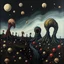 Placeholder: Landscape with odd Yves Tanguy surreal forms, organic, creepy, strong texture, fiotti di liquido nero, horror, panic, obsessive, hypnotic, oil on canvas