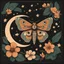 Placeholder: Best quality, masterpiece, ultra high res, detailed, illustration, design, flat vector style, high resolution, illustraTed, shadows and light, aesthetic, modern, ambient lighting, flat colors, vector illustration, moth, moon, leaves, stars, flowers, sailor jerry tattoo, old school tattoo