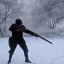 Placeholder: Lone assassin with tawor rifle fighting terrorists in the snow