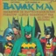 Placeholder: A 1980 comic cover of a dark universe masonic sad drunk batman cosplay convention, green batman, orange batman, cyan batman, white batman.