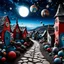 Placeholder: Detailed people, odd, creepy street made of modeling clay, giant sky, naïve, kh7, village, stars and planets, splimapys, sun, splops, volumetric light flowers, naïve, Tim Burton, strong texture, sgudyut, orero dream, extreme detail, 2mkl, Max Ernst, odd, decal, rich moody colors, sparkles, Harry Potter, bokeh