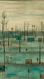 Placeholder: Blackish teal wetlands near a town painted by Paul Klee