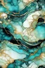 Placeholder: Alcohol ink art tile pattern. Vibrant, fantasy, delicate, ethereal. Sea. Shades of blue, black, teal, aqua, turquoise, white. with golden outlines waves on shore. Sun. colorful beach. Background ink drip.