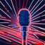 Placeholder: Outline logo of a #microphone, #neon red lines, glowing, flat design, #deep blue background color