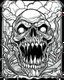 Placeholder: create a 2d black outline, "scary psycho monster death killer deformation on face and psycho smile coloring book for adults", coloring page, low details design, black contour, coloring page design, coloring page for adults,horror background, black contour and white space beetween contour, same contour,sketch style, horror style, creepy style, minimalist, halloween background,simple