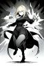 Placeholder: angry blonde girl, angry pose, full body, greyscale