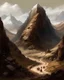 Placeholder: A brown mine near a giant mountain painted by Zhang Lu