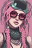 Placeholder: entire body mermaid cyberpunk some fish scales on face pink hair dreadlock sunglasses