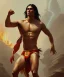 Placeholder: native american warrior, long black hair, dancing on top of fire, big muscles, loincloth, shirtless, 8k resolution concept art portrait by Greg Rutkowski