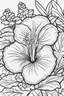 Placeholder: flowers coloring page for kids, hibiscus, cartoon style, thick outline, low details, no shading, no color