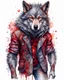 Placeholder: Wolf humano, acuarela calidad ultra, hiperdetallado, intrincado, maximalista, colores plateado y rojo, 8k cuerpo completo