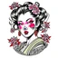 Placeholder: Tatto design Neotraditional style , japanese Geisha, white background, tatto style,