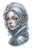 Placeholder: a sticker with a drawing of a woman's face, cyberpunk art inspired by Marco Mazzoni, Artstation, fantasy art, fantasy sticker illustration, intricate digital artwork, cyborg - girl with silver hair