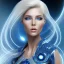 Placeholder: A beautiful portrait of a galactic woman blonde hair in a galactic suit in cosmos blue