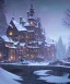 Placeholder: A magical snowy warlock castle with river canals in Christmas time