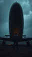 Placeholder: Bosch nightmares paining style Title:a man standing up in front of an old airplane, 8k artistic photography, photorealistic concept art, soft natural volumetric cinematic perfect light, chiaroscuro, award-winning photograph, masterpiece, oil on canvas, Raphael, Caravaggio, Greg Rutkowski, people, beksinski, Giger