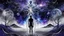 Placeholder: abstract 2d digital art graphic and ink montage,. galaxy in background with nebulas, pale silver gray human nervous system with fade little lights , dark purple, white-dark blue-pale gray and black colors, stunning composition with strange surreal vibe, emotional, abstractions, neurodivergens soul and mind, cinematic, thriller, four little human dark shilouette floatings in universum