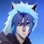 Placeholder: wolf furry digital art blue hair only face anime style male white fur