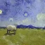 Placeholder: one sheep in bait in forest Van Gogh