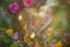 Placeholder: Tropical flowers, realistic heart drawing, crystals, tropical leaves, sacred altar, Fantasy home, cute animal.