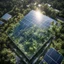 Placeholder: the reflection of a primordial jungle in a solar panel that is mounted on a building roof, eco-friendly, award winning photography