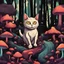 Placeholder: Two Psychodelic cats going through a dark mushroom forest in a hard journey