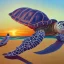 Placeholder: oil painting turtle and sunset