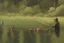 Placeholder: A man is attacked by a mutated monster in sea while he is fishing, cartoon style Simon Stålenhag