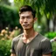 Placeholder: A picture of a handsome hot asian, tall, athletic model man in 2023, in a sunny garden party, aged 25, with color