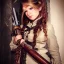 Placeholder: halfling fantasy D&D beautiful girl with a carabine fire gun steampunk vintagehair braids gunslinger