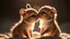 Placeholder: romantic photograph of two small animals in a loving relationship, halo lighting, chiaroscuro, beautiful photo