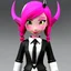 Placeholder: ROBLOX woman character pink hair with horns with white t-shirt and black tie