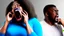 Placeholder: angry black lady screams while talking to Tyrone who is somewhere else laughing at her at the phone