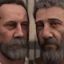 Placeholder: extreme close up photo of two italian prisoners in tank top 40 years old kissing in prison behind bars, chubby, dirty, ugly, bullneck, muscular, short beard, long hairs, manly chest, misery and poverty, emotive eyes, photo 35mm lens, side view, photorealistic, ultradetailed